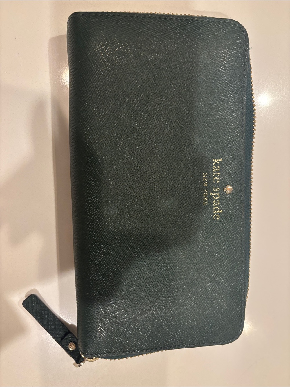 kate spade New York Forest Green Zip Wallet with Gold Logo